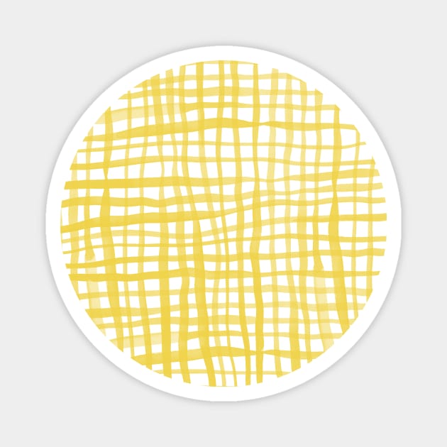 Watercolor doodle gingham - yellow Magnet by wackapacka